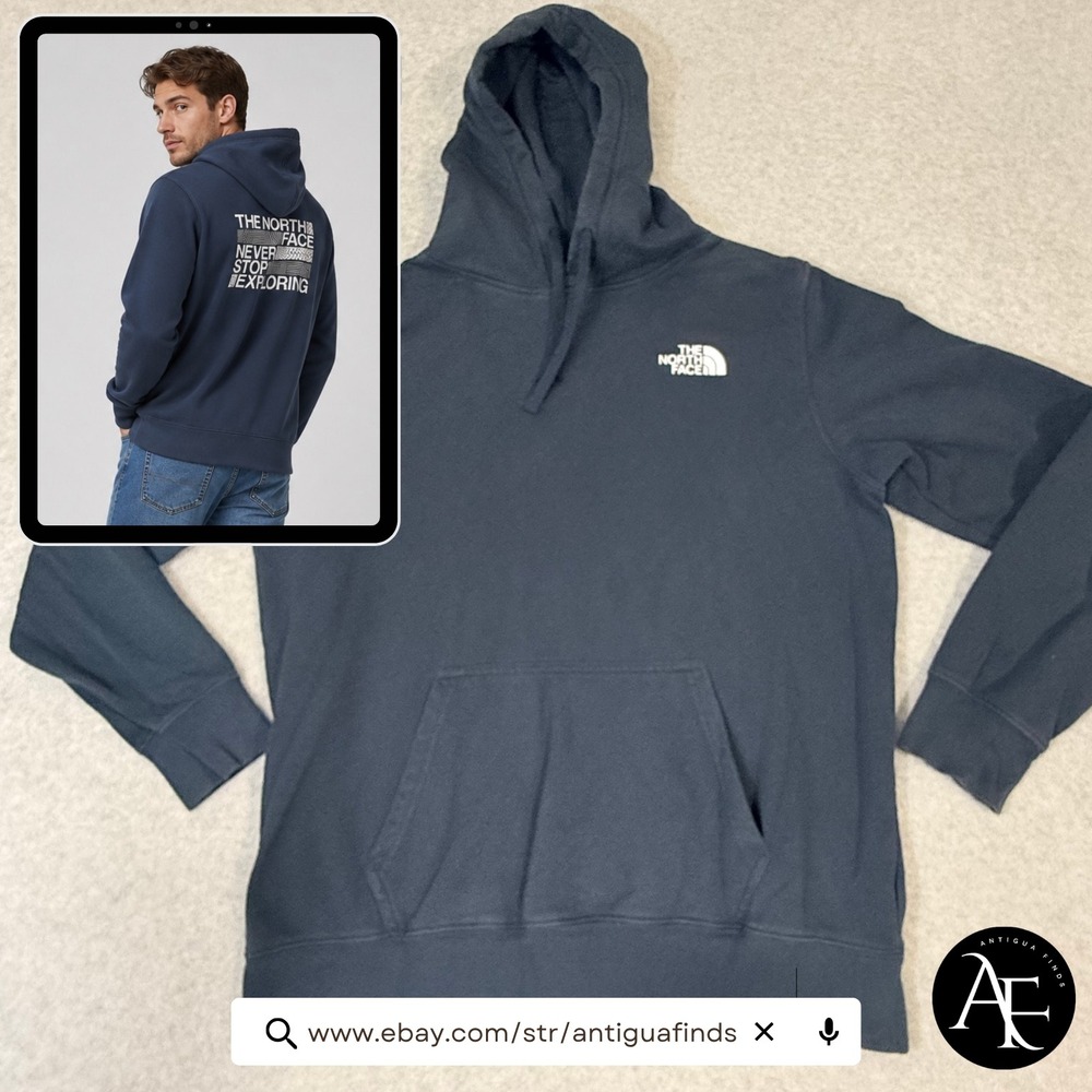 The North Face Mens Navy Never Stop Exploring Graphic Hoodie Sweatshirt Large